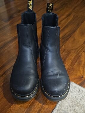 Dr. Martens Black Leather Chelsea Boots with Yellow Stitching Size 8